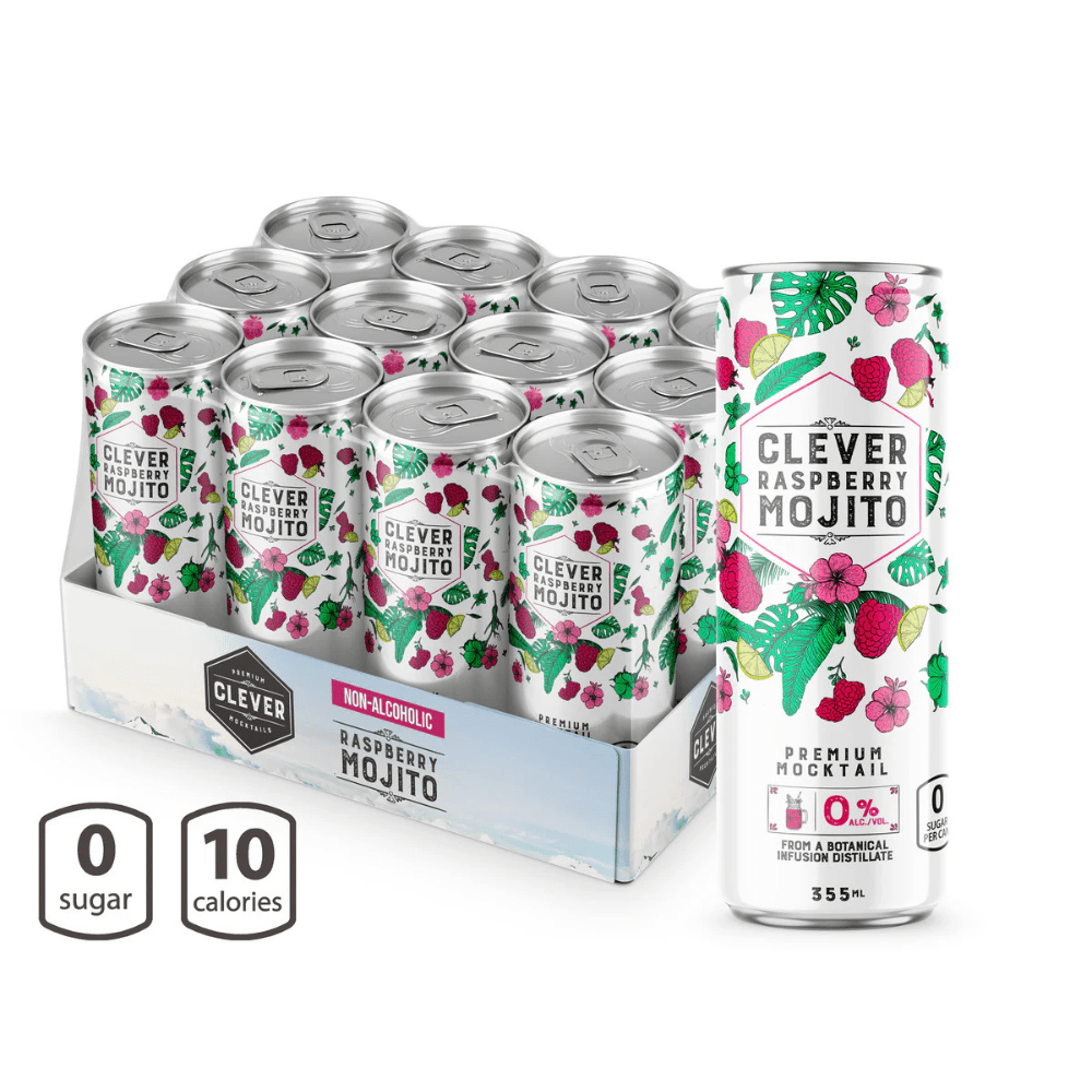 Clever Mocktails Non Alcoholic Raspberry Mojito Zero Sugar 355ml - Clever Mocktails - Craftzero