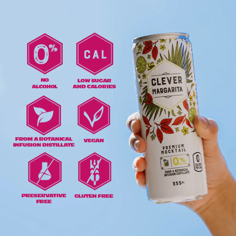 Clever Mocktails Non Alcoholic Margarita Zero Sugar 355ml - Clever Mocktails - Craftzero
