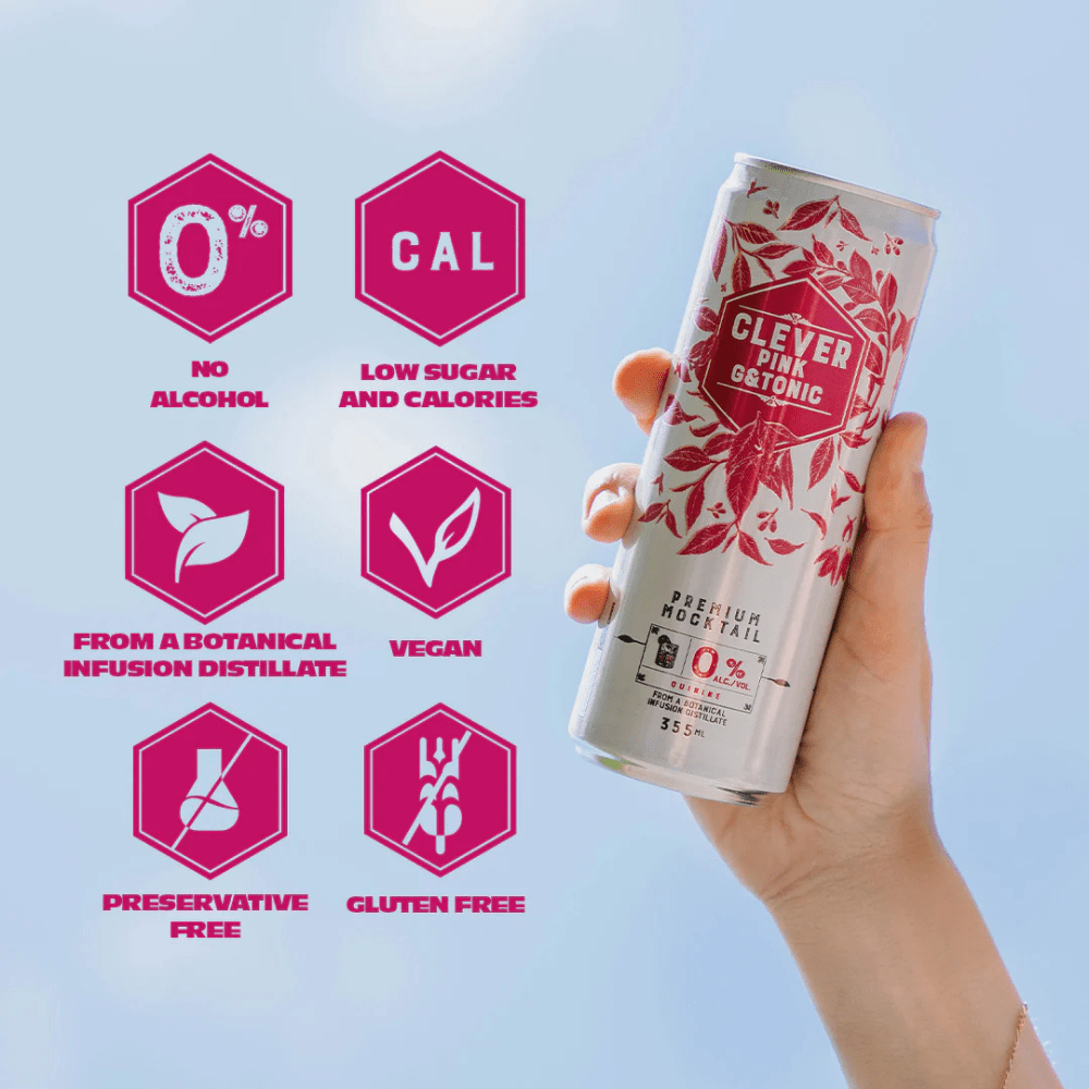 Clever Mocktails Non Alcoholic Pink Gin & Tonic 355ml - Clever Mocktails - Craftzero