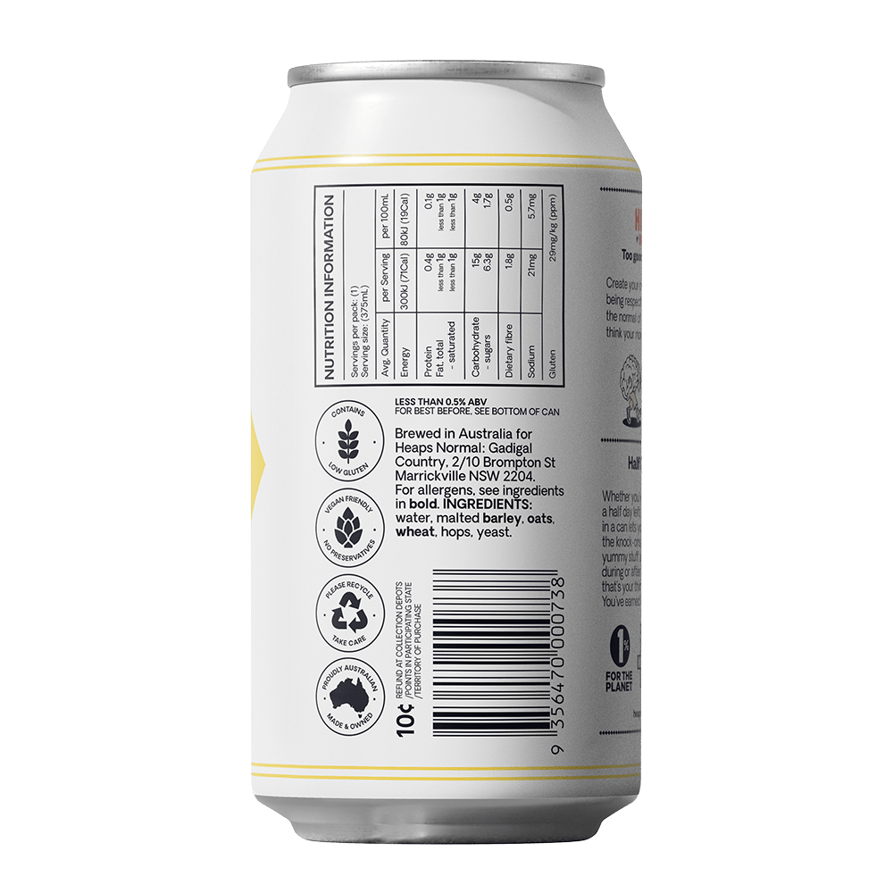 Heaps Normal Half Day Hazy Alcohol Free Beer 375mL - Heaps Normal - Craftzero