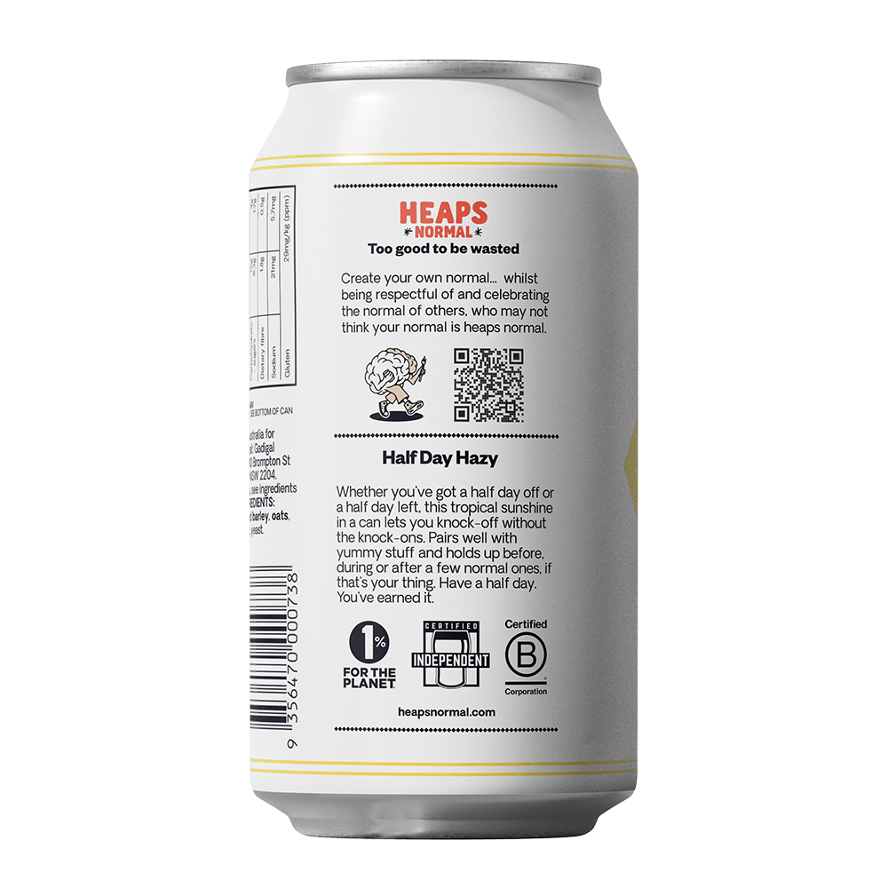Heaps Normal Half Day Hazy Alcohol Free Beer 375ml - Heaps Normal - Craftzero