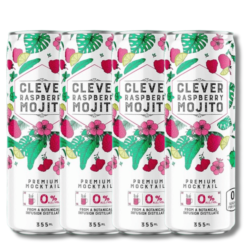 Clever Mocktails Non Alcoholic Raspberry Mojito Zero Sugar 355ml - Clever Mocktails - Craftzero